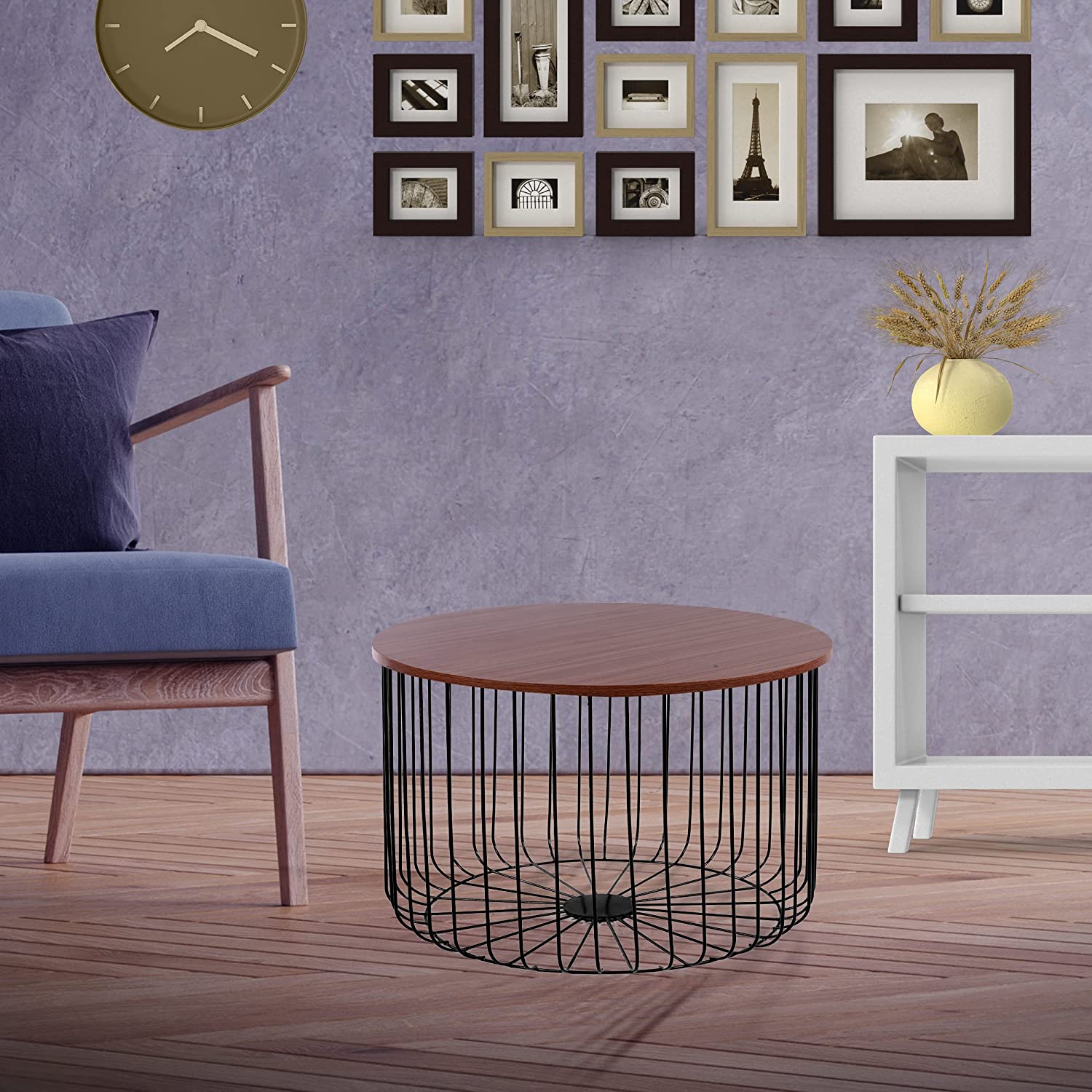 Lyra Metal Coffee/Center Table  for Living Room Home [Black Base, Wooden Top]