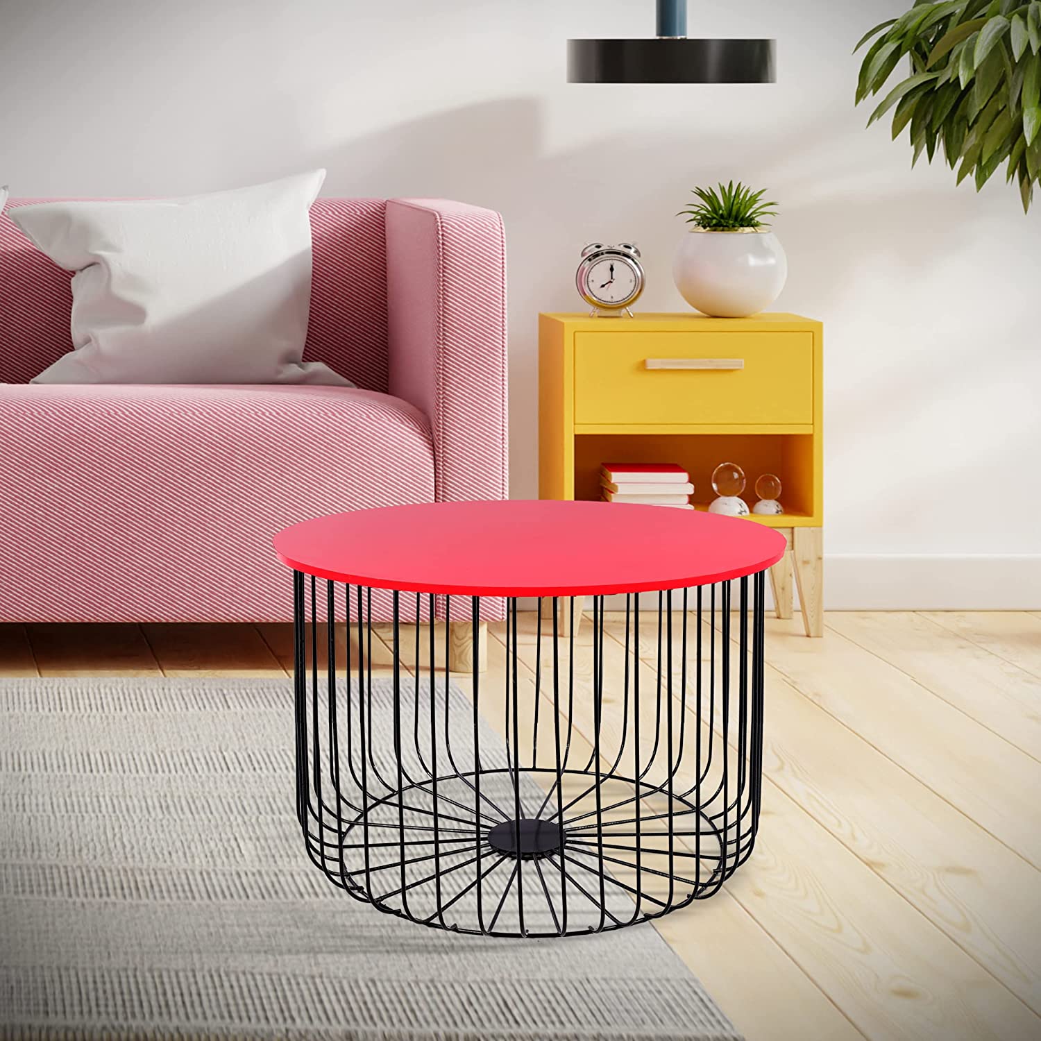 Lyra Metal Coffee/Center Table  for Living Room Home [Black Base, Wooden Top]