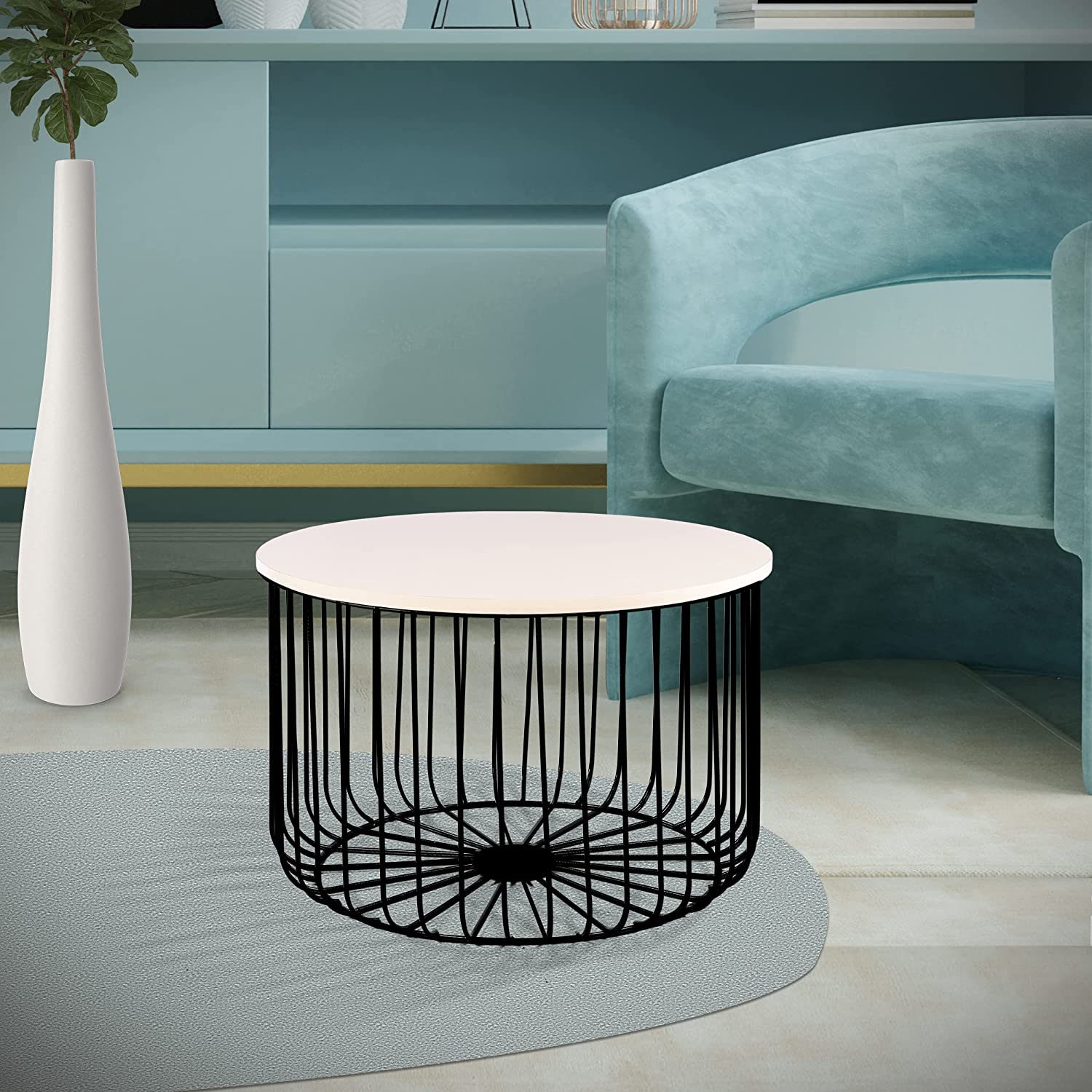 Lyra Metal Coffee/Center Table  for Living Room Home [Black Base, Wooden Top]