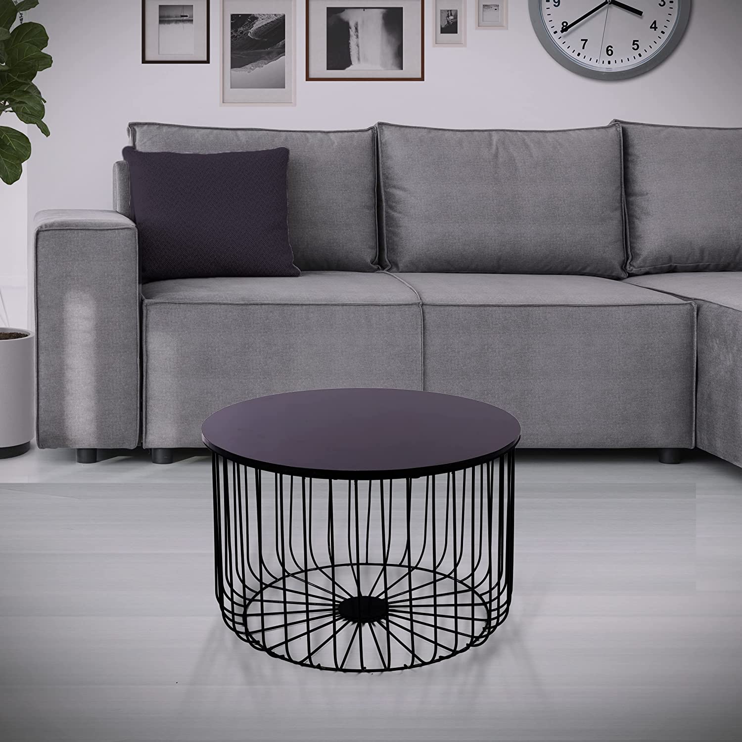 Lyra Metal Coffee/Center Table  for Living Room Home [Black Base, Wooden Top]