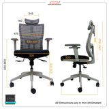 Kepler Brooks Citius Premium Mesh High Back Office Chair | 2D Adjustable Headrest & 4D Adjustable Armrest,Seat Sliding with Multi Synchro Lock Recline