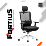 Kepler Brooks Fortius Premium Mesh High Back Office Chair | 2D Adjustable Headrest,4D Adjustable Armrest, Adjustable Lumbar Support | Seat Sliding with Multi Synchro Lock Recline - Black
