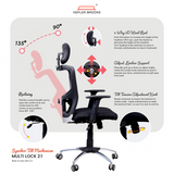 Kepler Brooks High Back Mesh Ergonomic Office Chair | Adjustable Headrest & Lumbar Support, Smart Synchro Multi-Tilt Lock Mechanism - Zeus (Black)